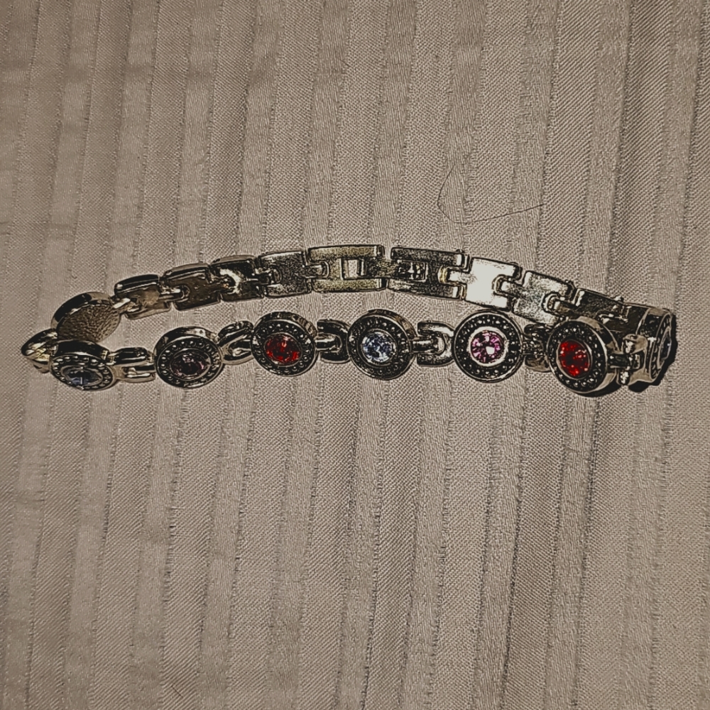 Vtg 80s Multicolor Gem Stone Bracelet, Boho, Cottage Core, Country Chic